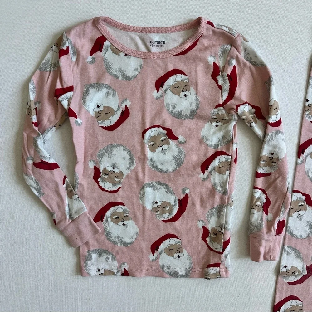 Carter's Pink Santa Kids Pajama Set Size 7